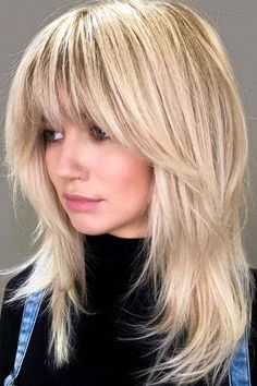 Blonde Hair With Bangs, Spring Hair, Shoulder Length Hair, Medium Length Hair Cuts