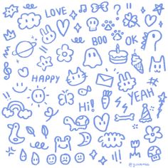 the blue doodles are all over the white background