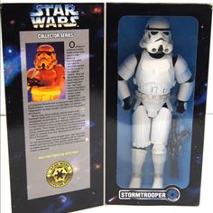 the star wars action figure is in its box with instructions on how to use it