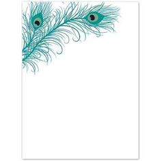 a white paper with blue feathers on it