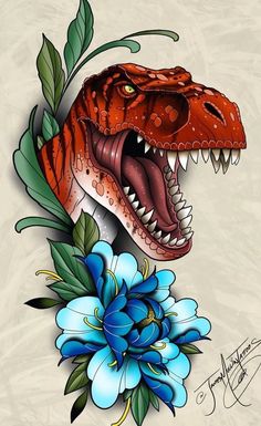 a drawing of a dinosaur with flowers on it's head and the word, igua