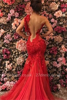 Chic One Shoulder Appliques Tulle Beading Elegant Mermaid Long Prom Dress UKes UK UK | 27dress.co.uk Floor Length Prom Dresses, Long Sleeve Evening Dresses, Custom Size Dresses, Red Prom, Prom Dresses Lace, 인물 사진, Red Prom Dress, Tulle Lace