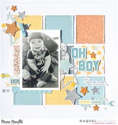 a scrapbook page with an image of a baby in the middle and stars around it