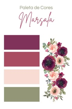 the color palette is maroon, pink and green with flowers on it's side