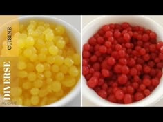 two bowls filled with jelly beans next to each other