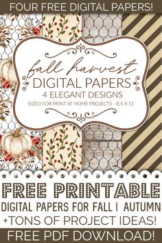 the digital paper bundle includes four different designs and three free printable papers for all autumn