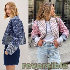 Mango Blogger Fave Reversible Blue, White & Pink Paisley Boho Quilted Open Jacket Coat Pockets On Both Sides Bloggers Favorite Cotton Excellent Condition S/M Reversible Long Sleeve Spring Outerwear, Boho Quilt, Open Jacket, Coat Pocket, Pink Paisley, Jacket Coat, Paisley, Blue White, Mango