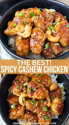 the best spicy cashew chicken is served over rice