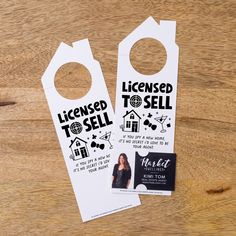 two door hangers that say, license to sell