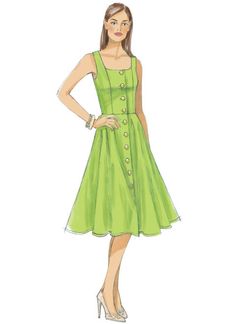 a drawing of a woman in a green dress and high heeled shoes, with her hands on her hips