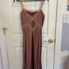 Tried On Once With Tags Still Attached. Excellent Condition. Chic Pink Slip Dress With Lace Trim, Pink Lace Trim Slip Dress For Evening, Pink Lace Trim Evening Slip Dress, Chic Pink Maxi Dress With Lace Trim, Pink Lace Midi Dress With Lace Trim, Pink Lace Trim Midi Dress, Pink Lace Trim Midi Dress For Evening, Pink Lace Slip Dress For Party, Chic Sleeveless Mauve Midi Dress