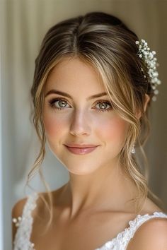 Wedding Makeup Romantic Natural, Wedding Makeup Over 30, Wedding Day Makeup For Bride Natural Hazel Eyes, Romantic Natural Bridal Makeup, Natural Make Up For Blue Eyes, Bride Simple Makeup Natural Looks, Timeless Makeup Looks Wedding, Glowy Bridal Makeup Fair Skin, Wedding Makeup Hooded Eye