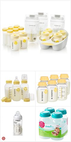 baby bottles and containers are shown in this image