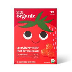 You can easily keep delicious snacks that pack a punch of flavor on hand with must-haves like the 10-Count Organic Strawberry Fruit Snacks from Good & Gather™. These yummy fruit-flavored snacks are naturally flavored with other natural flavors and contain no certified synthetic colors or artificial flavors. Plus, they’re USDA organic and vegan, so you can feel good about snacking on them and giving them to your kiddos. For a satisfying pick-me-up any time of day, pack them in lunch boxes, backpa Organic Juice Packaging, Strawberry Fruit Snacks, Cute Packaging Design, Strawberry Kawaii, Illustration Art Prints, Studio Illustration, Yummy Fruit, Kids Juice, Snack Brands