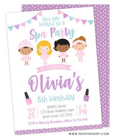 https://www.corjl.com/d/2J7OE1 Spa Party Invites For Kids, Spa Birthday Party Invitations, Spa Party Invitations, Spa Birthday Party, Pijama Party, Girl Spa Party, Spa Birthday Parties, Spa Birthday, Mini Spa