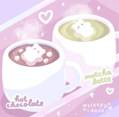 two mugs filled with hot chocolate and marshmallows