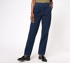 Done with zips, snaps, and buttons when it comes to denim? Indulge your passion for pull-ons with these flattering V-yoke jeans. From Denim & Co.® Fashions. Pull On Jeans For Women, Pull-on Jeans For Workwear In Fall, Fall Denim Jeans With Pull-on Style, Dark Wash Pull-on Jeans For Fall, Fall Dark Wash Pull-on Jeans, Jeans With Pockets, Pull On Jeans, Jeans For Women, Women Jeans