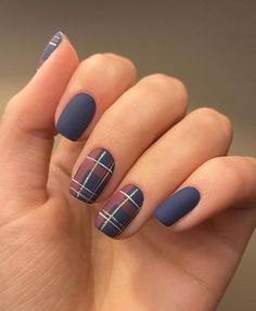 Flannel Nails Fall, Scotland Nails, Blue Plaid Nails, Fall Nails Plaid, Matte Nail Polish, Matte Nails Design