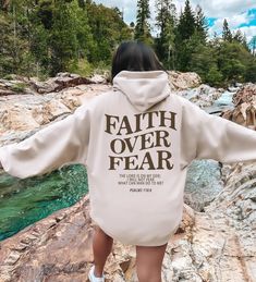 Faith Over Fear Christian Hoodie Christian Sweatshirt Jesus Hoodie Trendy Hoodie Bible Verse Shirt Unisex Aesthetic Clothes Sister Outfits, Trendy Hoodies, Fourth Of July Shirts, Cute Graphic Tees, Long Sleeve Tops Casual