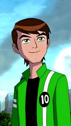 an animated man in a green jacket with the number 10 on his shirt