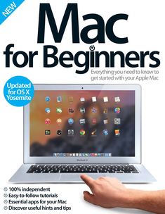 the cover of mac for beginners, with an image of a person holding a laptop