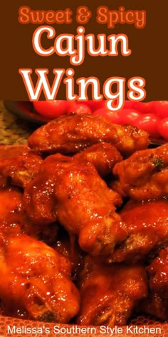 sweet and spicy cajun wings with text overlay