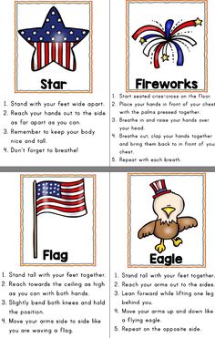 four pictures with the words stars, flags and an eagle