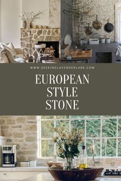 the interior of a stone house with text overlay that reads european style stone