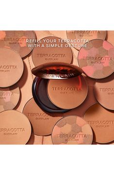 What it is: A refill of Terracotta Powder, a healthy glow bronzer that blends a unique harmony of blush, bronzer and highlight tones to reveal a radiant glow.What it does: This bronzing powder is formulated with 96 percent naturally derived ingredients while maintaining a silky, light, easy-to-blend texture. It is enriched with hydrating ingredients for a long-lasting, comfortable finish. How to use: Once your powder is finished, place the refill tool in the slot under the case and lift the used Guerlain Terracotta, Makeup Coverage, Too Faced Bronzer, Moroccan Argan Oil, Outdoor Gifts, Bronzing Powder, Powder Compact, Beauty Gift Sets, Makeup Shop