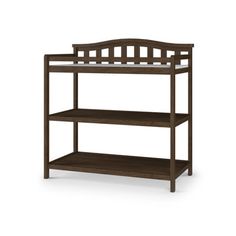 a wooden bunk bed with two shelves on the bottom and one shelf below it, against a white background