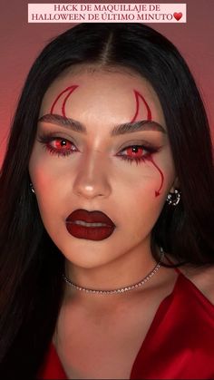 Halloween Makeup Devil Easy, Half Devil Half Angel Makeup, Devil Horn Makeup, Pink Devil Makeup, Easy Devil Makeup Halloween, Diavolo Halloween Outfit