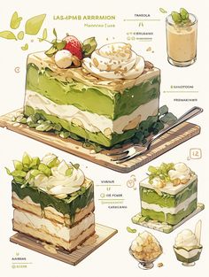 a drawing of a layered cake with different toppings