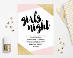 Girls Night Bachelorette Party Invitation Bachelorette Invites Template, Bachelorette Slumber Party, Bachelorette Party Itinerary Template, Bachelorette Invites, Slumber Party Invitations, Bachelor Party Invitations, Bachelorette Party Itinerary, Hens Party Invitations, Bachelorette Party Invitation