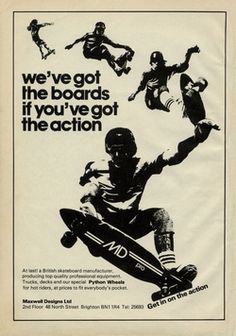 an advertisement for the skateboarder is shown in black and white