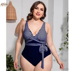 Picture Style, Plus Size Swimsuits, Striped Tie, Plus Size Swimwear, One Piece For Women, Swimwear Fashion, Chest Pad, One Piece Swimsuit, Bathing Suits