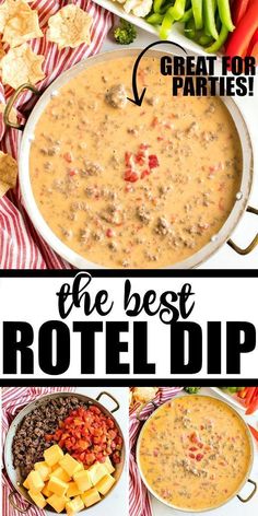 This quick and easy homemade Rotel dip is loaded with cheesy goodness, ground beef, and spices. With only three ingredients, it’s ready to eat in only minutes — perfect for parties and game days! Grab your favorite tortilla chips, crackers, or veggies to dip in this ultimate appetizer. The Best Rotel Dip, Best Rotel Dip, Homemade Rotel, Dip Appetizers, Rotel Dip, Bowl Party Food, Football Snacks, Dip Recipes Easy, Superbowl Snacks