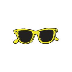 yellow sunglasses with black lenses on the top and bottom, in front of a white background