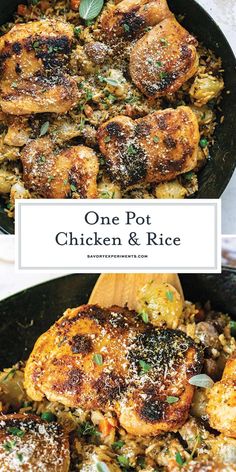 one pot chicken and rice in a skillet