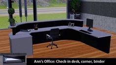 an office desk in the middle of a room