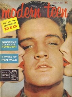 the cover of modern teen magazine, featuring two men and one woman's face