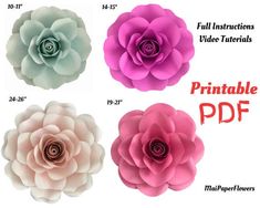 four paper flowers are shown with the text printable for each flower, which includes three different colors