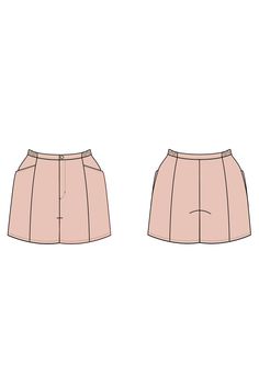 the front and back view of a pink skirt with pleaing at the waist, on a white background