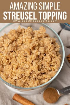 Easy streusel topping How To Make A Strudel Topping, Cinnamon Crumble Topping Recipe, Cinnamon Streusel Cupcakes, Crunchy Streusel Topping, Best Streusel Topping, Strudel Topping For Muffins