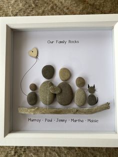 some rocks are arranged in a white frame