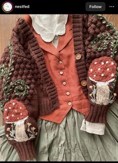 Silly Crochet, Informal Clothes, Victorian Fairy, Fairycore Outfit, Pretty Cardigans, Amanita Muscaria, Mori Fashion