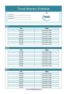 travel itinerary schedule template