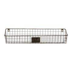 a metal wire basket with a black square object in the center and two handles on each side