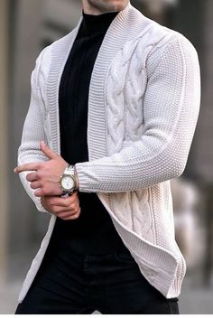 premier&fashion Champagne Outfit For Men, Steampunk Men Clothing, Herren Style, Mens Cardigan Sweater, Plus Size Cardigans, Streetwear Mens, Outdoor Fashion, Cardigan Fashion, Suit Fashion