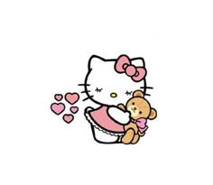 a hello kitty holding a teddy bear in her arms