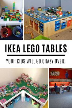 there are lego tables and toys in this collage with the words ikea lego tables your kids will go crazy over